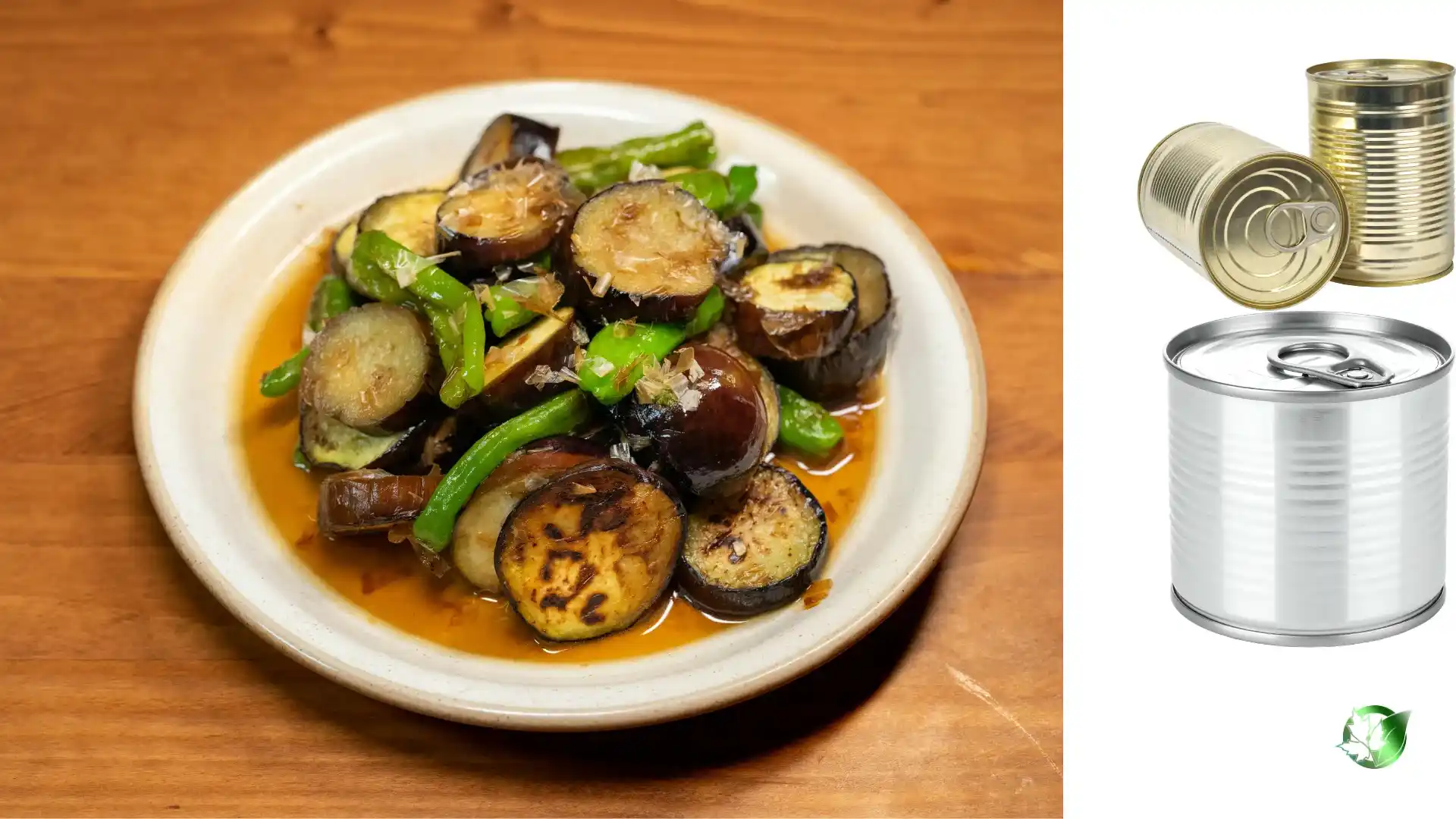 Commercial presentation of Canned Eggplant for wholesale product evaluation and buyer review.